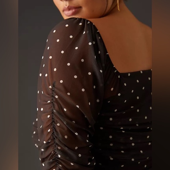 ✨ Anthropologie Shirred Mesh Top Sz L - Picture 7 of 8